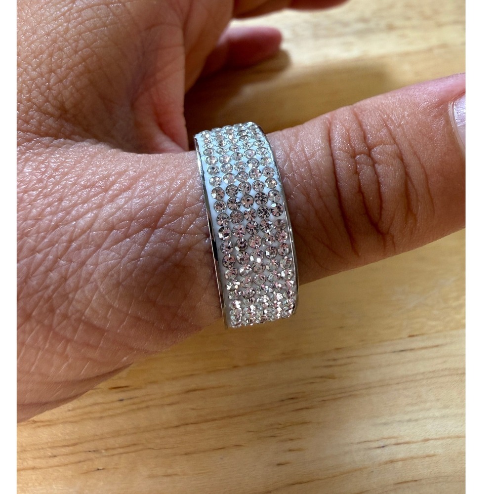 Sparkly Crystal Rhinestone Statement Band Silver‎ Tone Y2K Ring Size 9.5